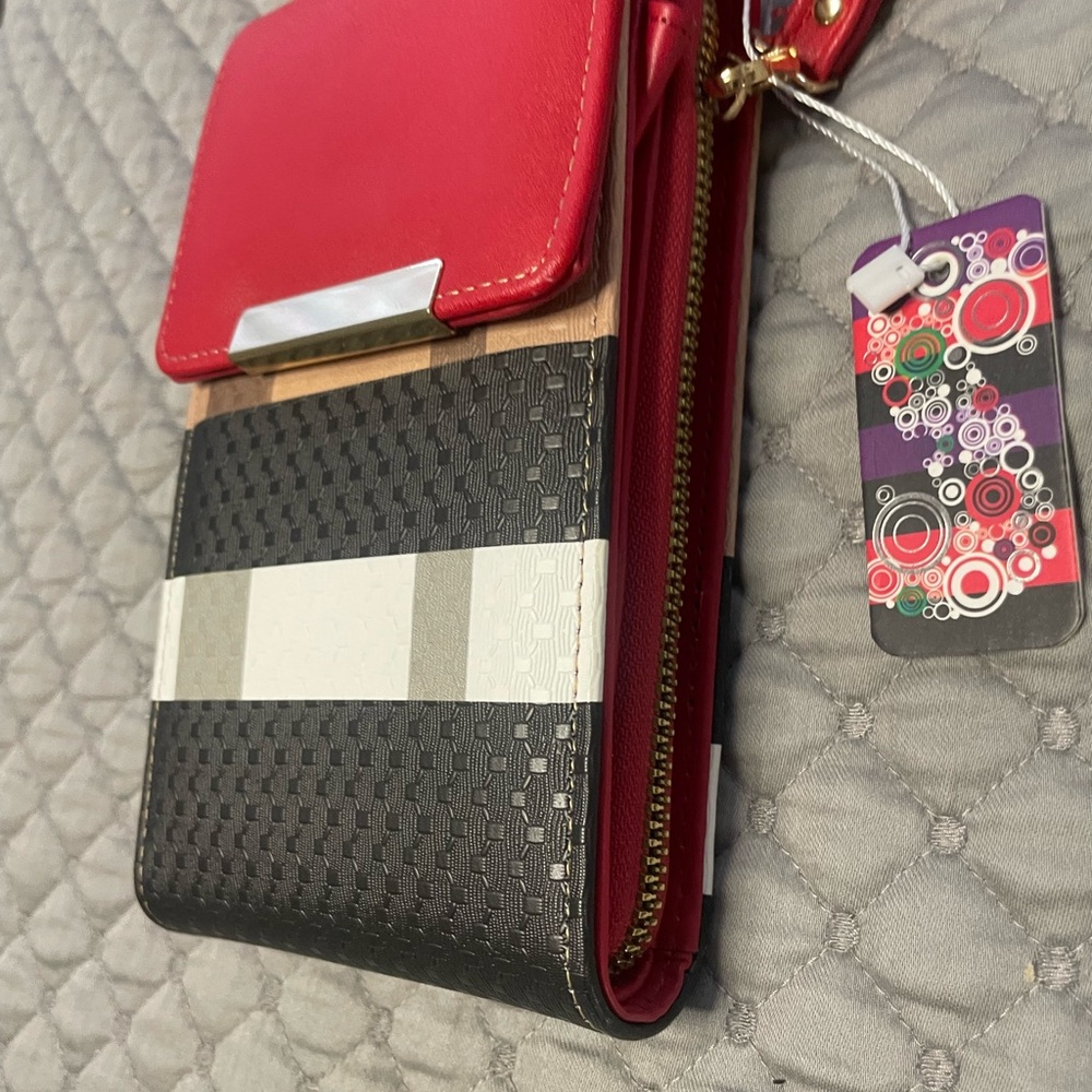 New Red and Black Wallet with Checkered Design